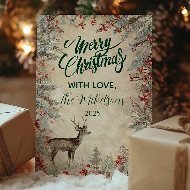 Rustic Deer Pine Berry Christmas Party Holiday Card (Creator Uploaded)