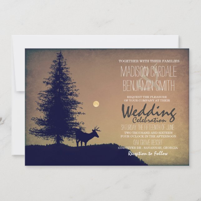 Rustic Deer Pine Tree Country Wedding Invitations (Front)
