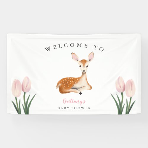 Rustic Deer Pink Floral Baby Shower Welcome Banner