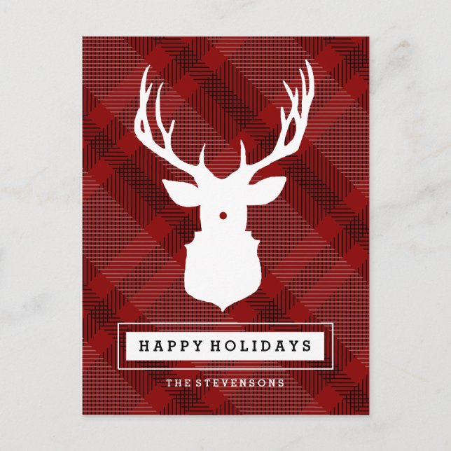RUSTIC DEER RED CHRISTMAS POSTCARD (Front)
