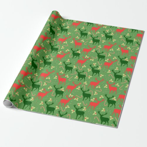 Rustic Deer Red Green Christmas Wrapping Paper