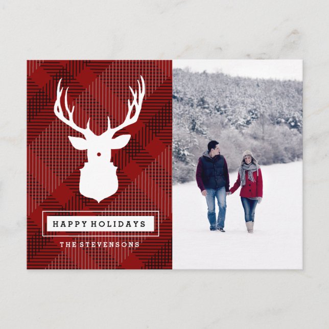 Rustic Deer Red  Holiday Postcard (Front)