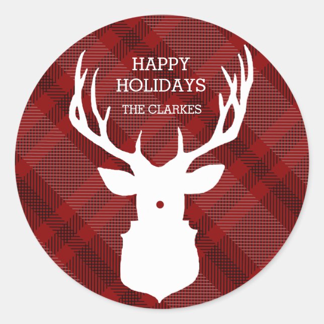 RUSTIC DEER | RED PLAID | STYLISH HOLIDAY STICKERS (Front)