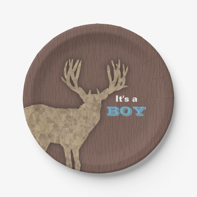Rustic Deer Silhouette Baby Shower Paper Plates (Front)