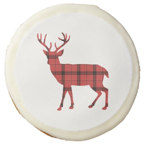 Rustic Deer Silhouette Red Plaid Tartan Pattern Sugar Cookie