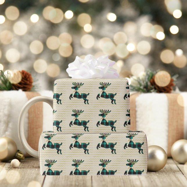 Rustic Deer Teal Gold Boho Pattern Wrapping Paper (Creator Uploaded)