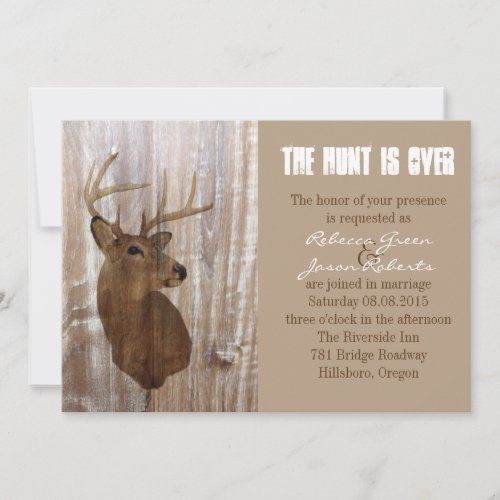 rustic deer the hunt is over wedding invitation