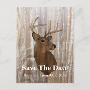 rustic deer the hunt is over wedding save the date announcement postcard