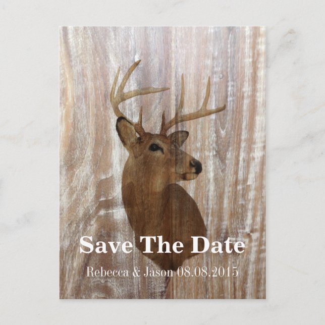 rustic deer the hunt is over wedding save the date announcement postcard (Front)