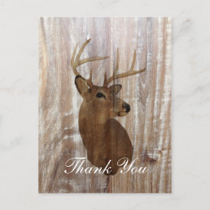 rustic deer the hunt is over wedding thank you postcard