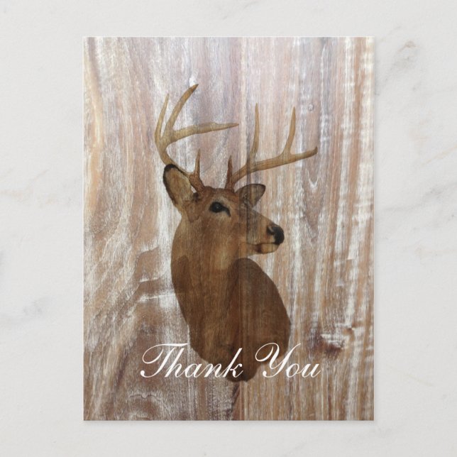 rustic deer the hunt is over wedding thank you postcard (Front)