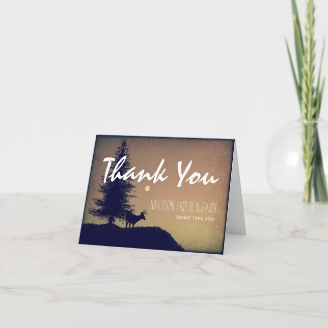 Rustic Deer Tree Wedding Thank You Cards (Front)