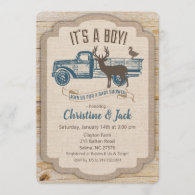 Rustic Deer Truck Boy Baby Shower Invitation