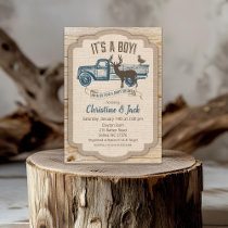 Rustic Deer Truck Boy Baby Shower Invitation