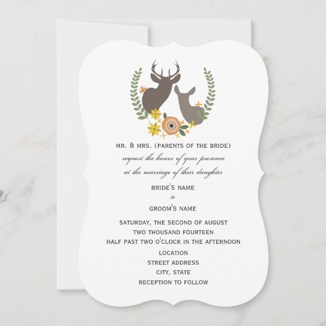 Rustic Deer Wedding - Orange Floral Invitation (Front)