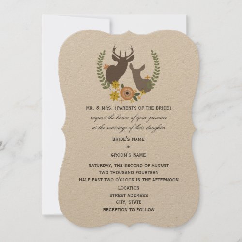 Rustic Deer Wedding - Orange Floral Custom Invites