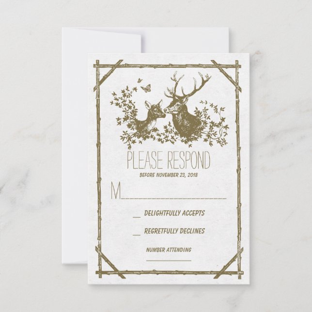 Rustic deer wedding RSVP cards (Front)