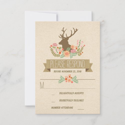 Rustic deer wedding RSVP cards