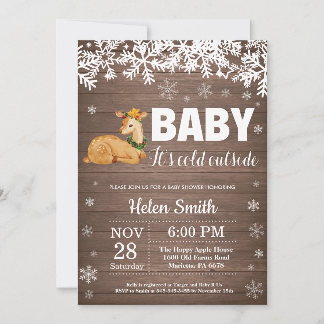 Rustic Deer Winter Baby Shower Invitation (Front)
