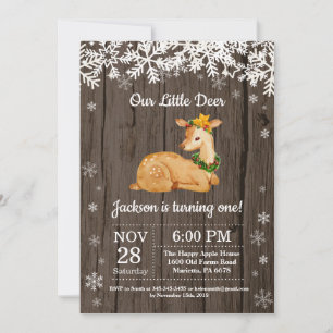 Rustic Deer Winter Boy Birthday Invitation