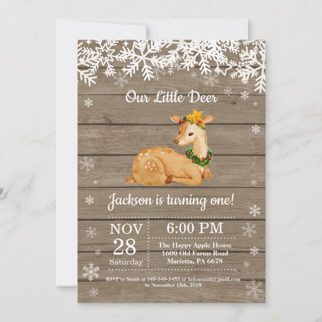 Rustic Deer Winter Boy Birthday Invitation (Front)