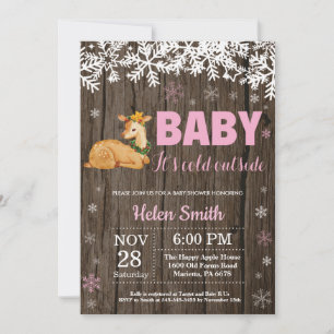 Rustic Deer Winter Girl Baby Shower Invitation