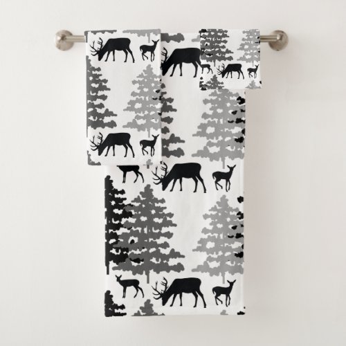 Rustic Deer Winter Woodland Animals Pine Trees Bath Towel Set