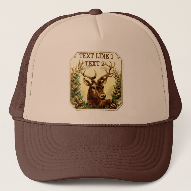 Rustic Deer with Pine Cones Personalized Trucker Hat (Front)