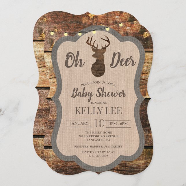 Rustic Deer Wood Baby Shower Invitation (Front/Back)