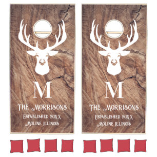 Rustic Deer Wood Family Monogram Cornhole Set