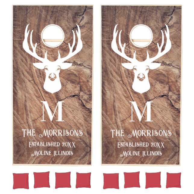 Rustic Deer Wood Family Monogram Cornhole Set (Set)