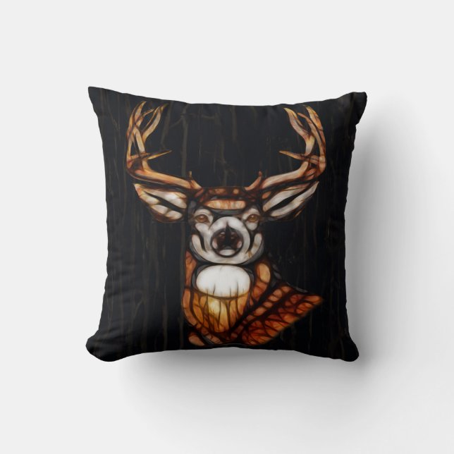 Rustic Deer Wooden Look Country Barn Hunting Throw Pillow (Front)