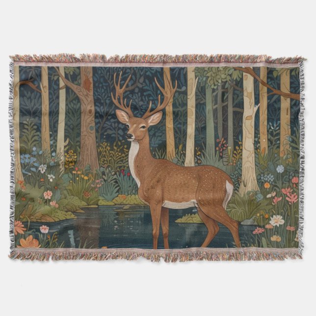 Rustic deer woodland forest greenery nature lover throw blanket (Front)