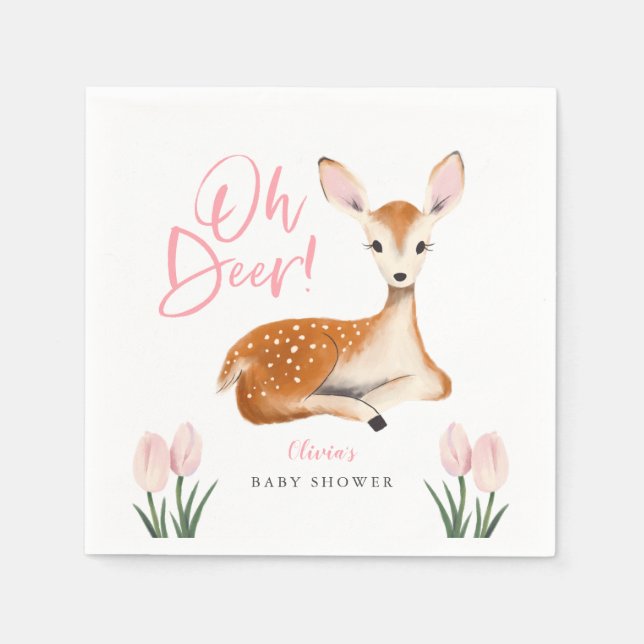 Rustic Deer Woodland Theme Baby Shower Napkins (Front)