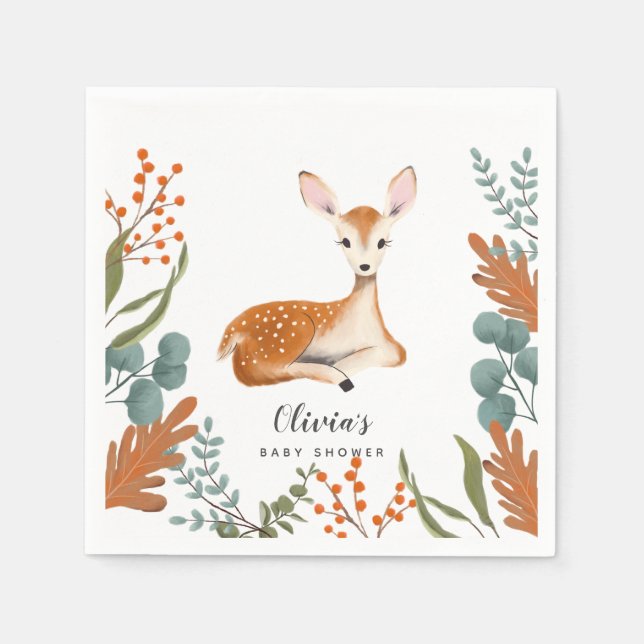 Rustic Deer Woodland Theme Fall Baby Shower  Napkins (Front)