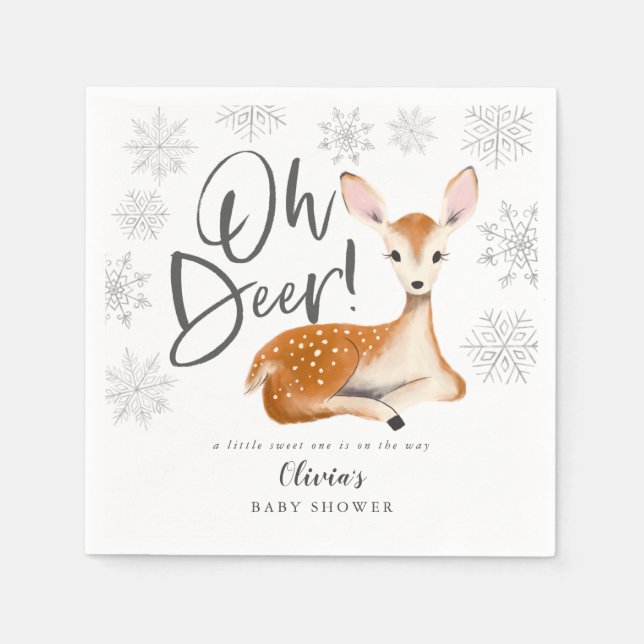 Rustic Deer Woodland Theme Gray Baby Shower Napkins (Front)