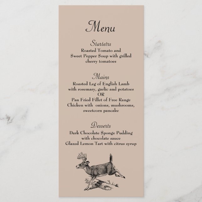 Rustic Deer Woodland Wedding Dinner Menu (Front)