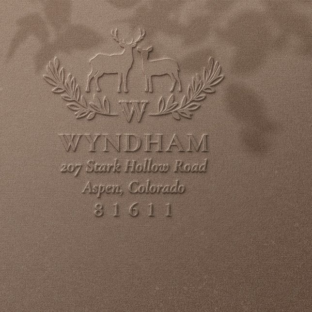 Rustic Deer Wreath Monogram Name Address Embosser (Creator Uploaded)