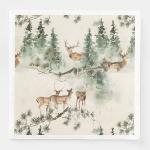 Rustic deers and conifers paper dinner napkins
