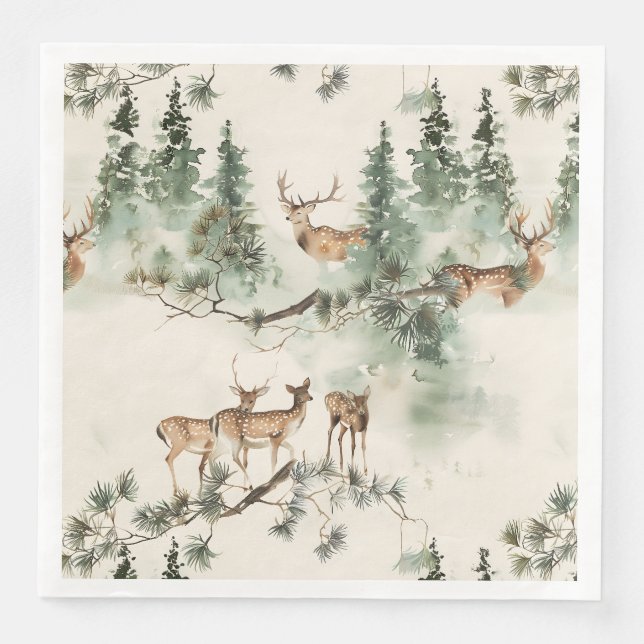 Rustic deers and conifers  paper dinner napkins (Front)