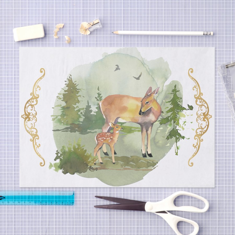 Rustic Deers Forest Adventure Gold Accents Tissue Paper