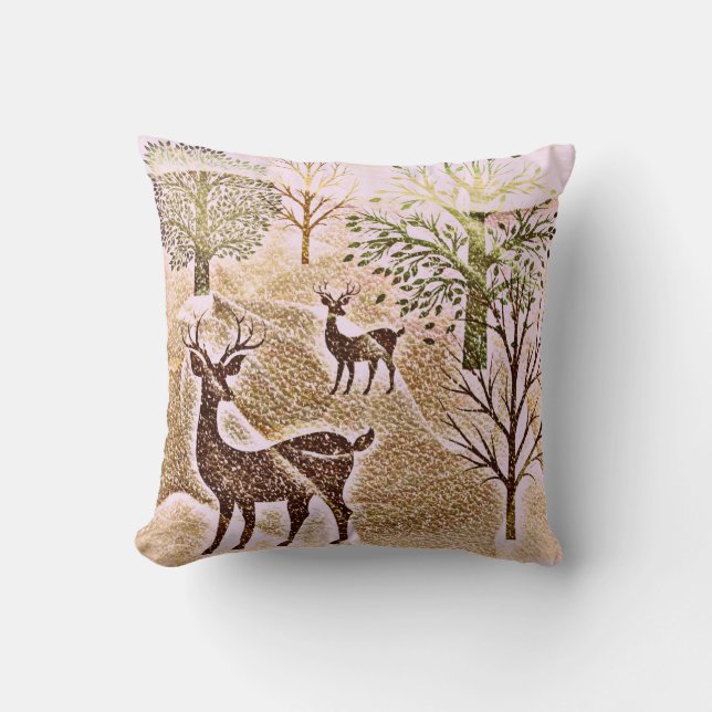 Rustic Deerscape Throw Pillow (Front)