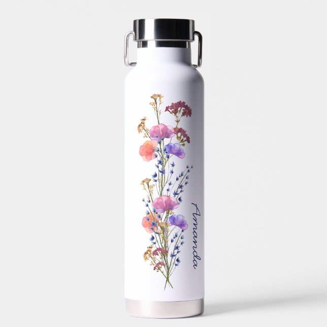 Rustic Delicate Acrylic Floral Bouquet Custom Water Bottle (Front)