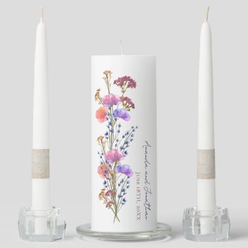 Rustic Delicate Acrylic Floral Bouquet Wedding Unity Candle Set