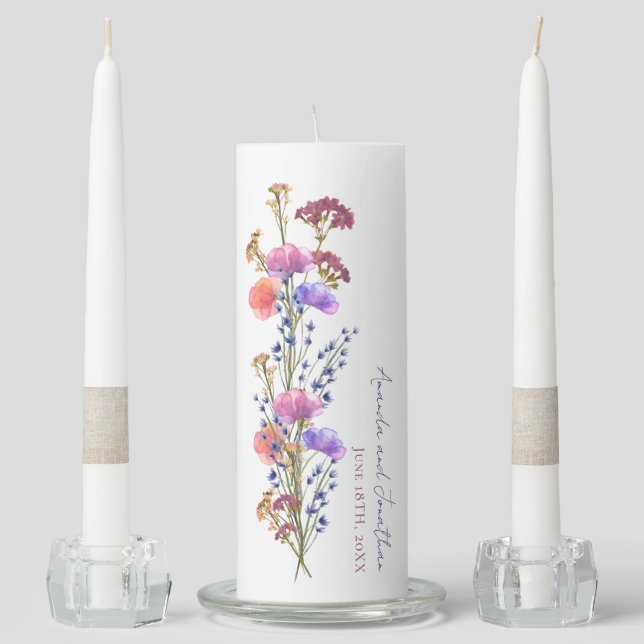 Rustic Delicate Acrylic Floral Bouquet Wedding Unity Candle Set (Front)