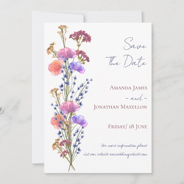 Rustic Delicate Acrylic Floral Save The Date Invitation (Front)