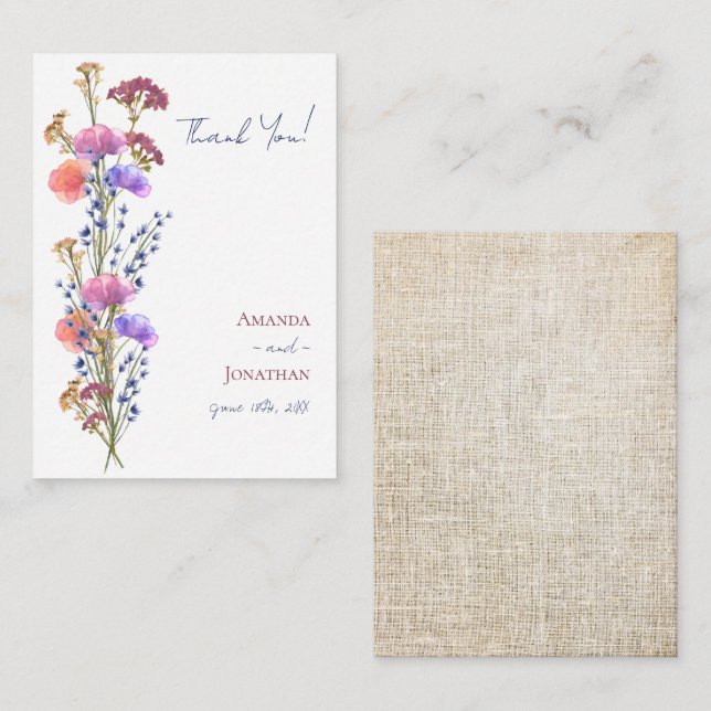 Rustic Delicate Acrylic Floral Wedding Thank You Note Card (Front/Back)