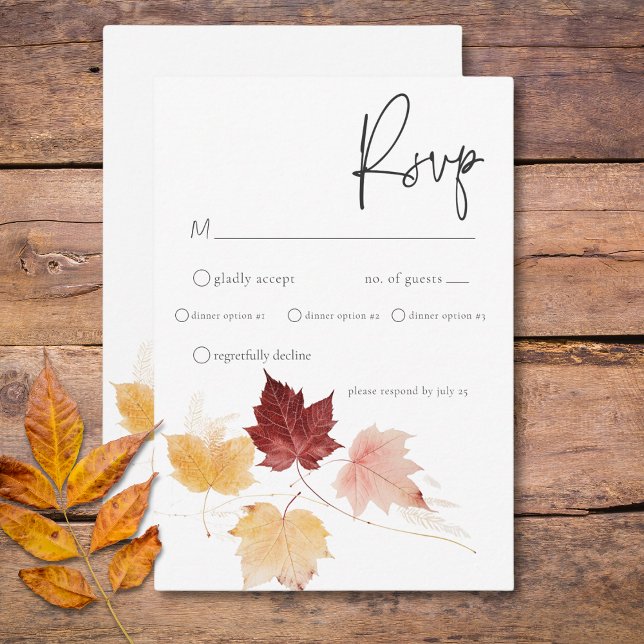 Rustic Delicate Burgundy & Rust Fall Leaves Dinner RSVP Card (Rustic Delicate Burgundy & Rust Fall Leaves Dinner RSVP Card)