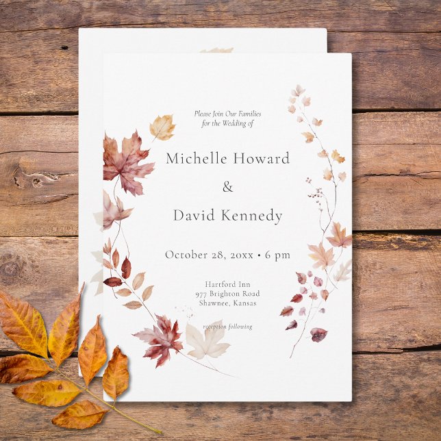 Rustic Delicate Burgundy & Rust Fall Leaves Invitation (Rustic Delicate Burgundy & Rust Fall Leaves Invitation)