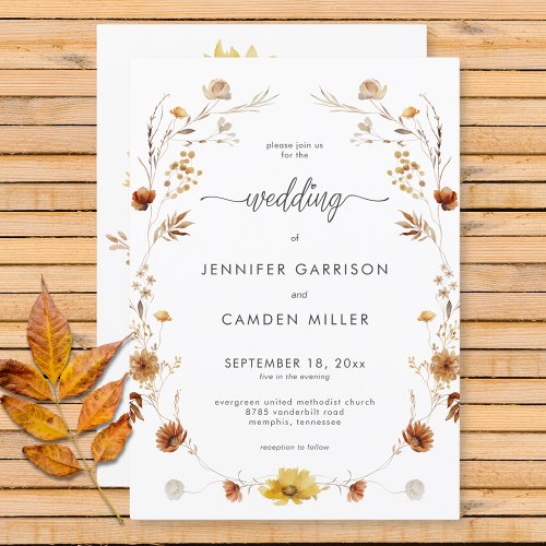 Rustic Delicate Fall Floral Wreath Wedding Invitation